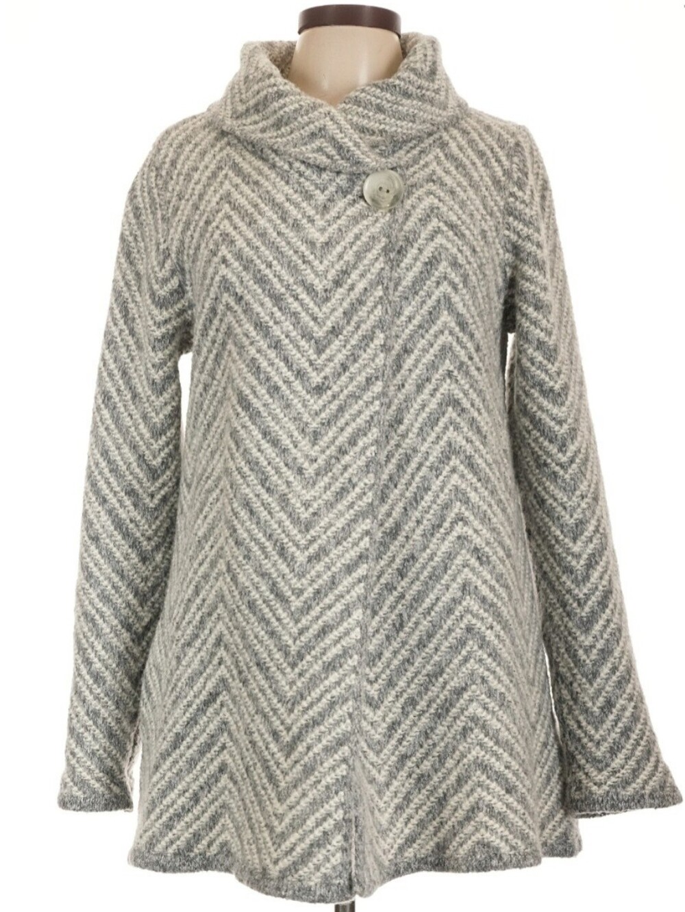 Mary Firenze Chevron Herringbone Pattern Gray Sweater Coat Sz L